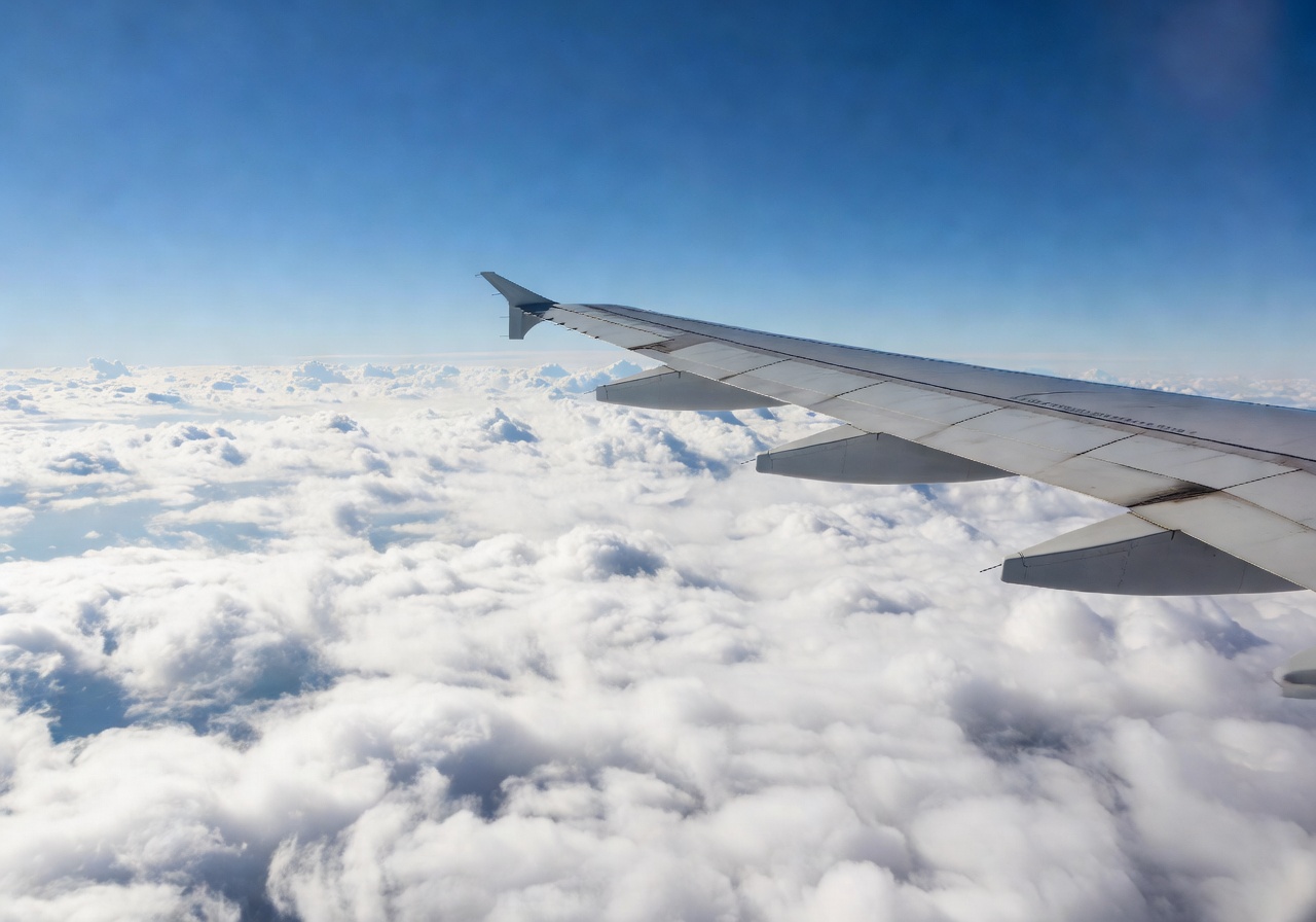 Airplane wing above clouds