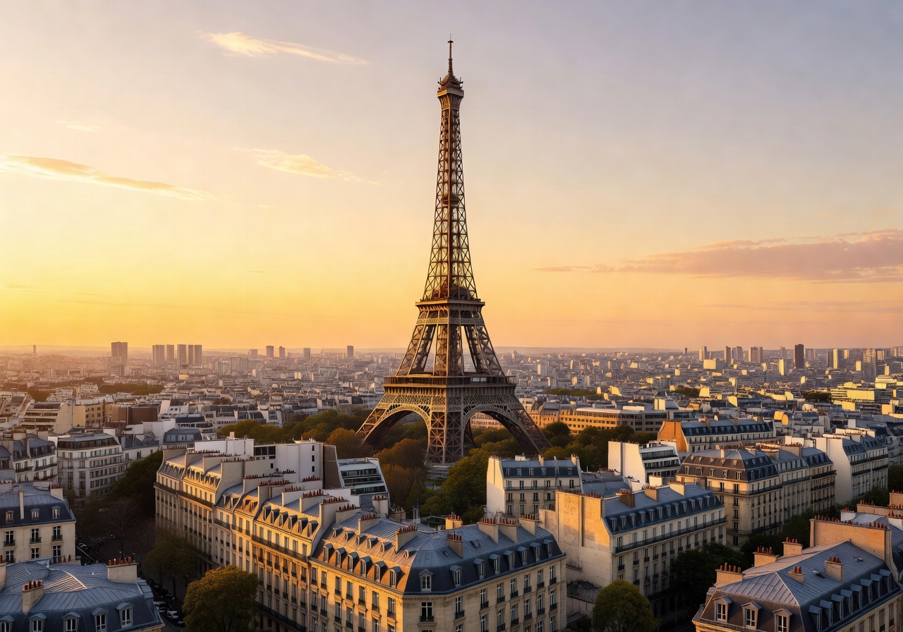 Panoramic view of Paris with Eiffel Tower